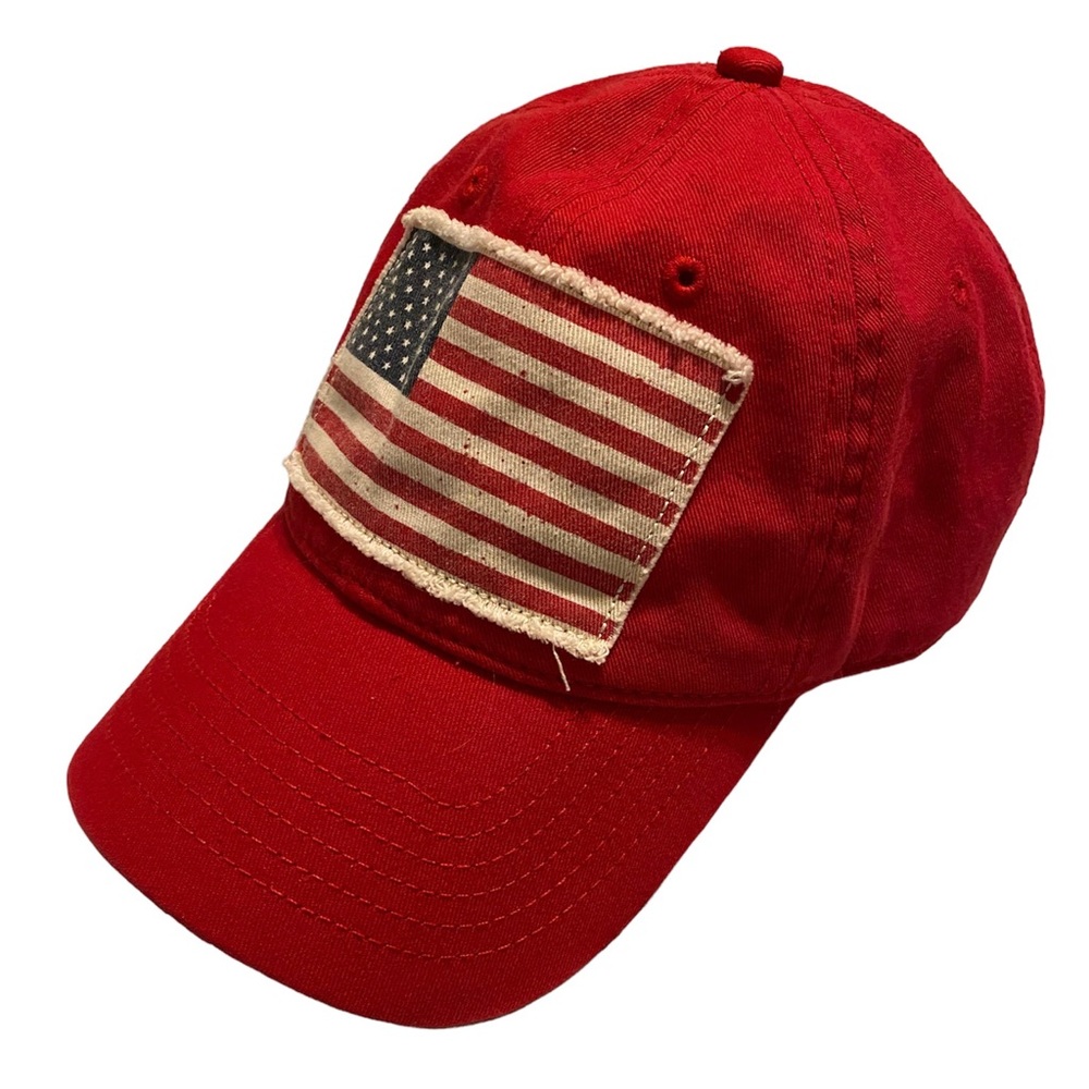 Unisex Red American Flag Hat - Metal Clasp Adjustable One Size Fits All